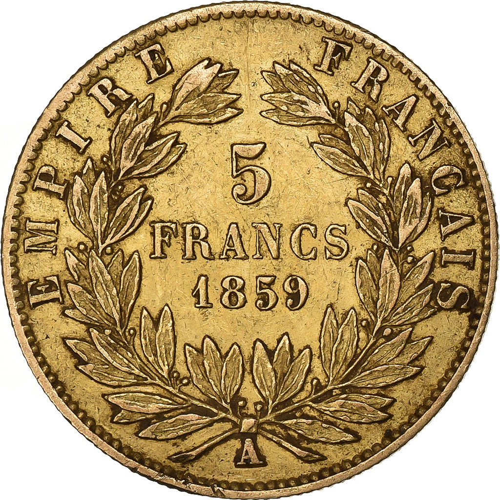 France, Napoleon III, 5 Francs, 1859, Paris, Gold, EF(40-45), Gadoury:1001