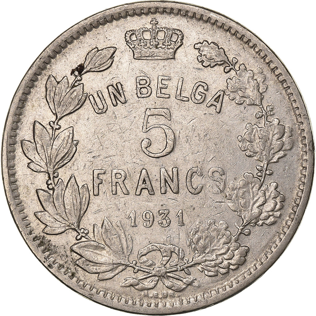 Belgio, Albert I, 5 Francs, 5 Frank, 1931, Bruxelles, Nichel, BB, KM:97.1