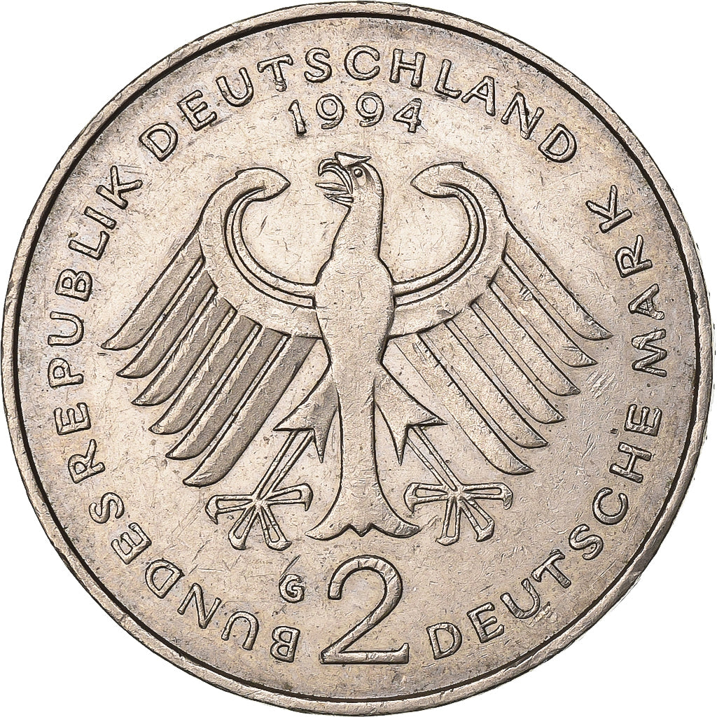 ALEMANIA - REPÚBLICA FEDERAL, 2 Mark, 1994, Karlsruhe, Cobre - níquel