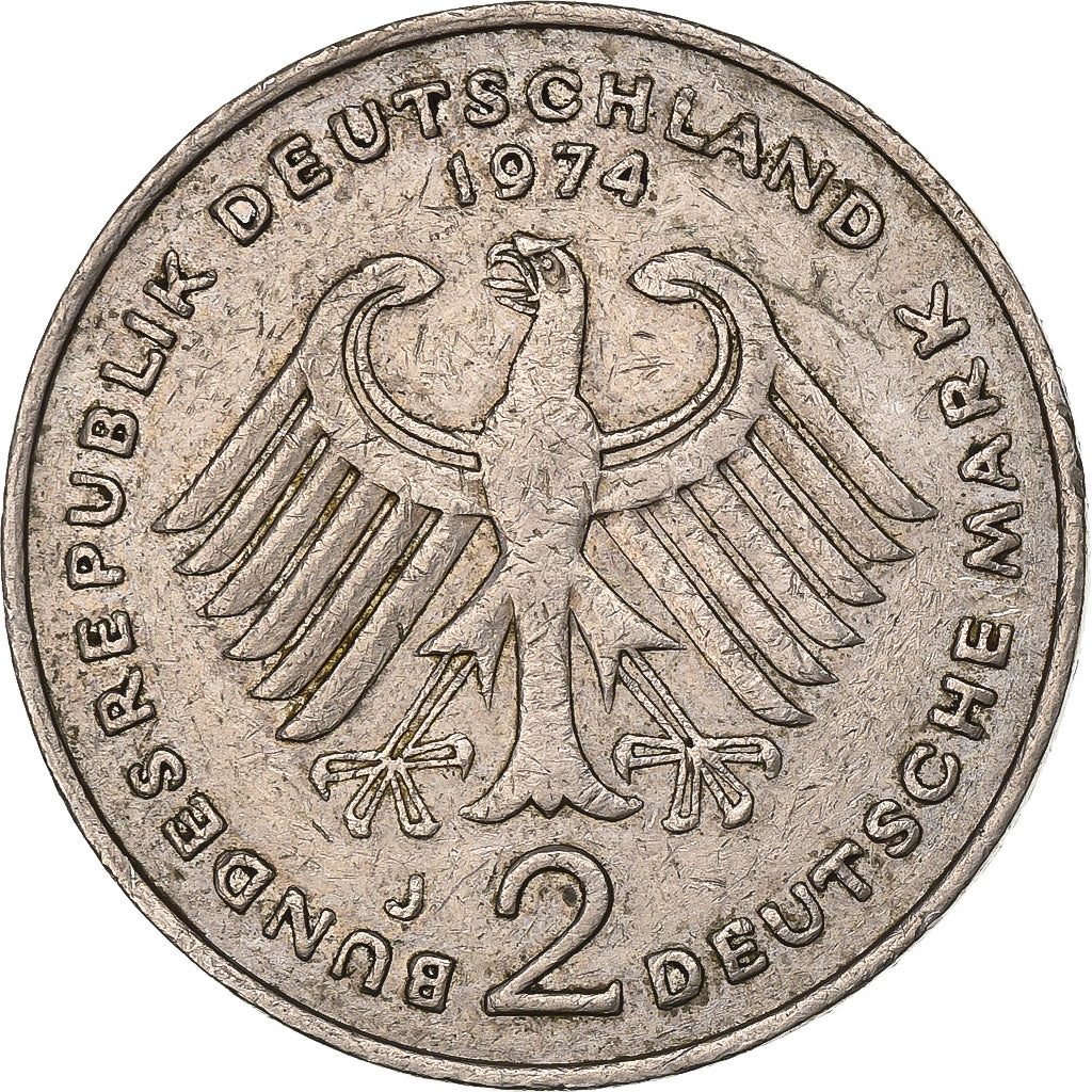 Federale Duitse Republiek, 2 Mark, 1974, Hambourg, Copper-Nickel Clad Nickel