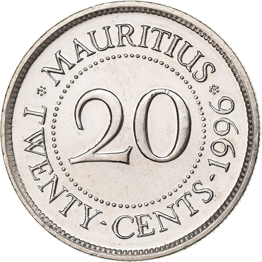 Mauritius, 20 Cents, 1996, Nickel plated steel, AU(55-58), KM:53