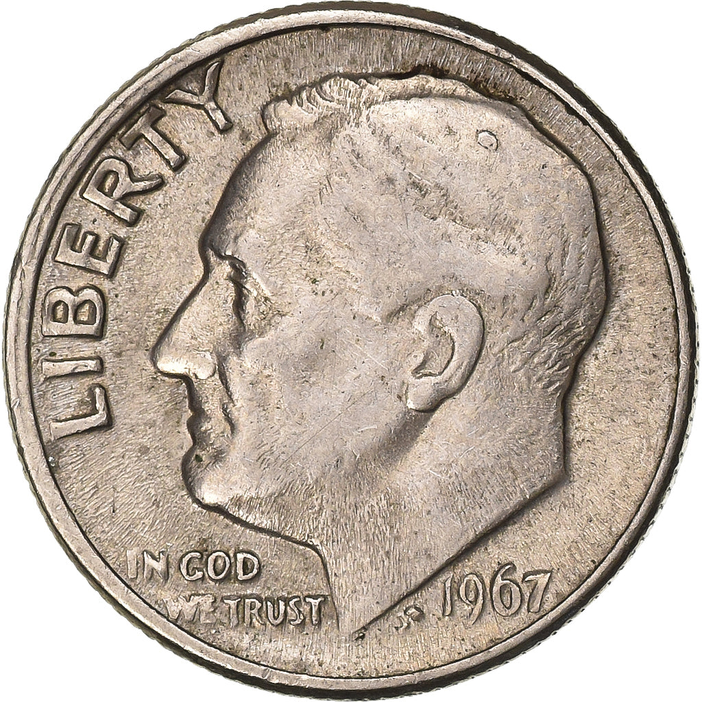 United States, Dime, Roosevelt, 1967, U.S. Mint, Copper-Nickel Clad Copper