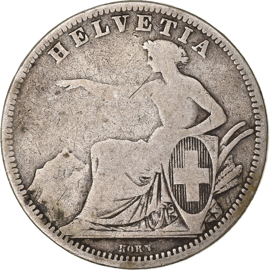 Switzerland, Franc, 1861, Bern, Silver, F(12-15), KM:9a