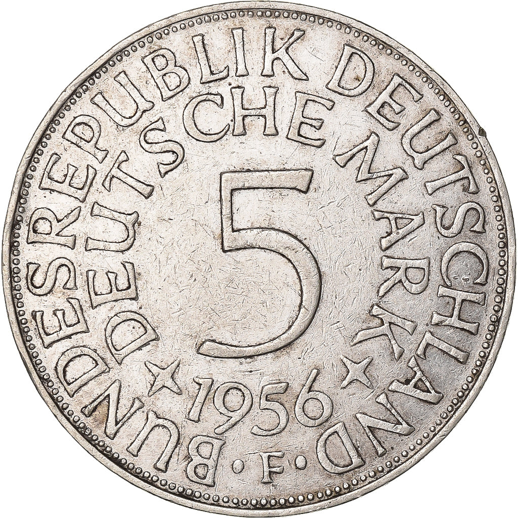 Federale Duitse Republiek, 5 Mark, 1956, Stuttgart, Zilver, ZF, KM:112.1