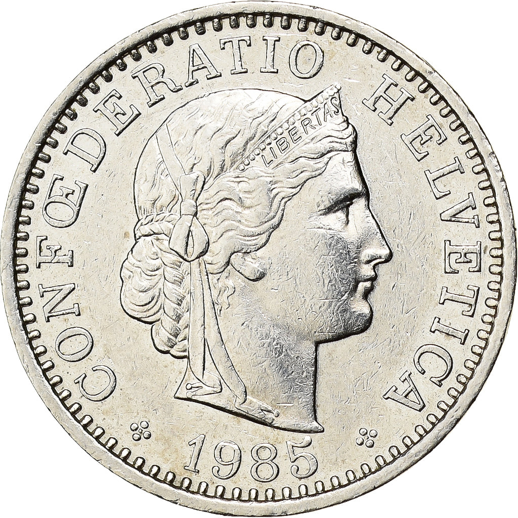 Zwitserland, 20 Rappen, 1985, Bern, Cupro-nikkel, ZF+, KM:29a