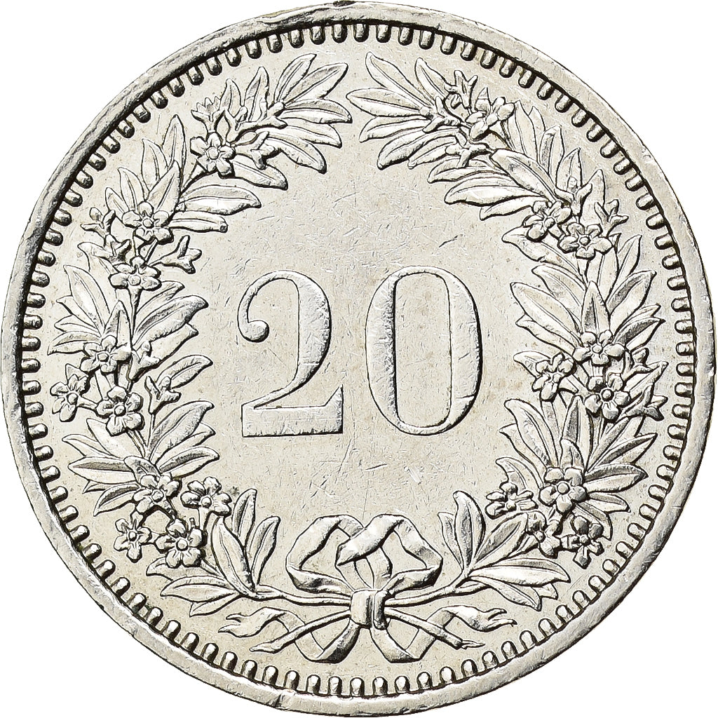 Zwitserland, 20 Rappen, 1985, Bern, Cupro-nikkel, ZF+, KM:29a