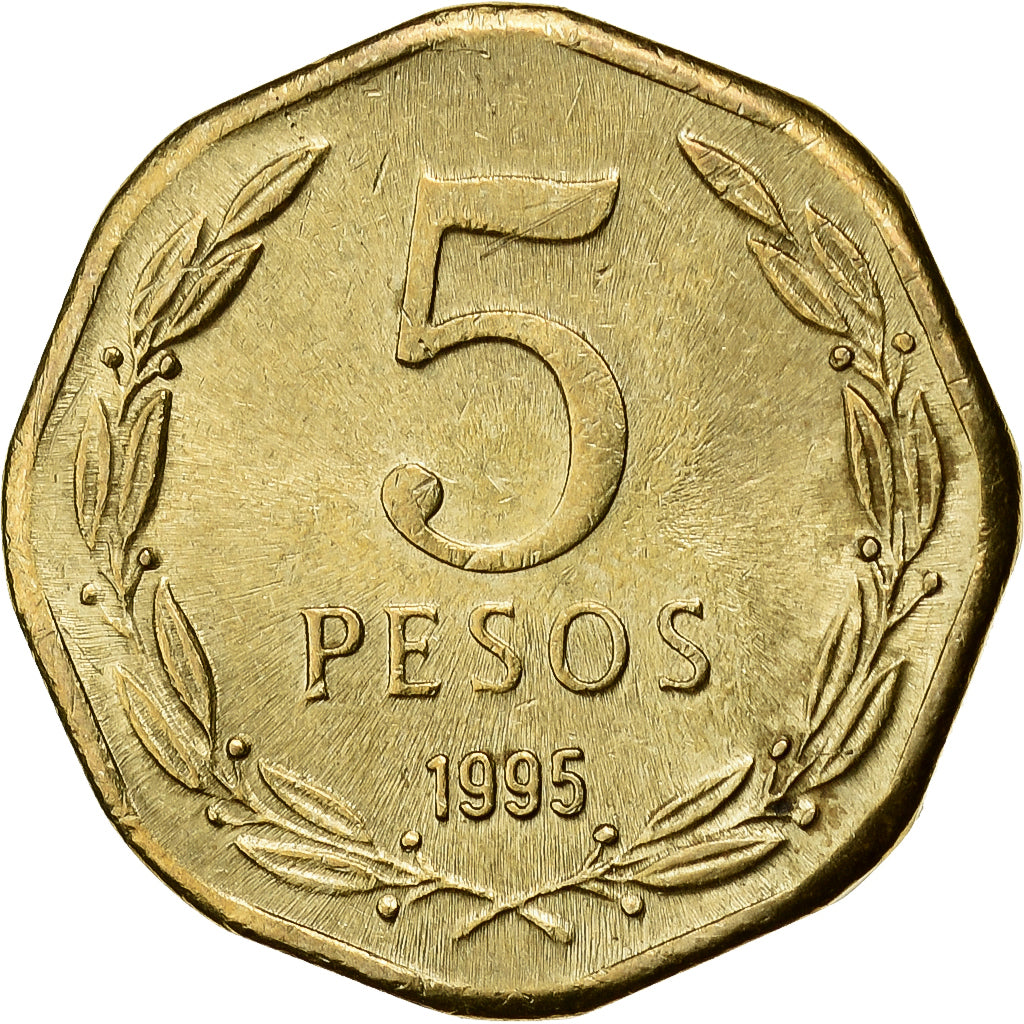 Chile, 5 Pesos, 1995, Santiago, Aluminum-Bronze, AU(55-58), KM:232