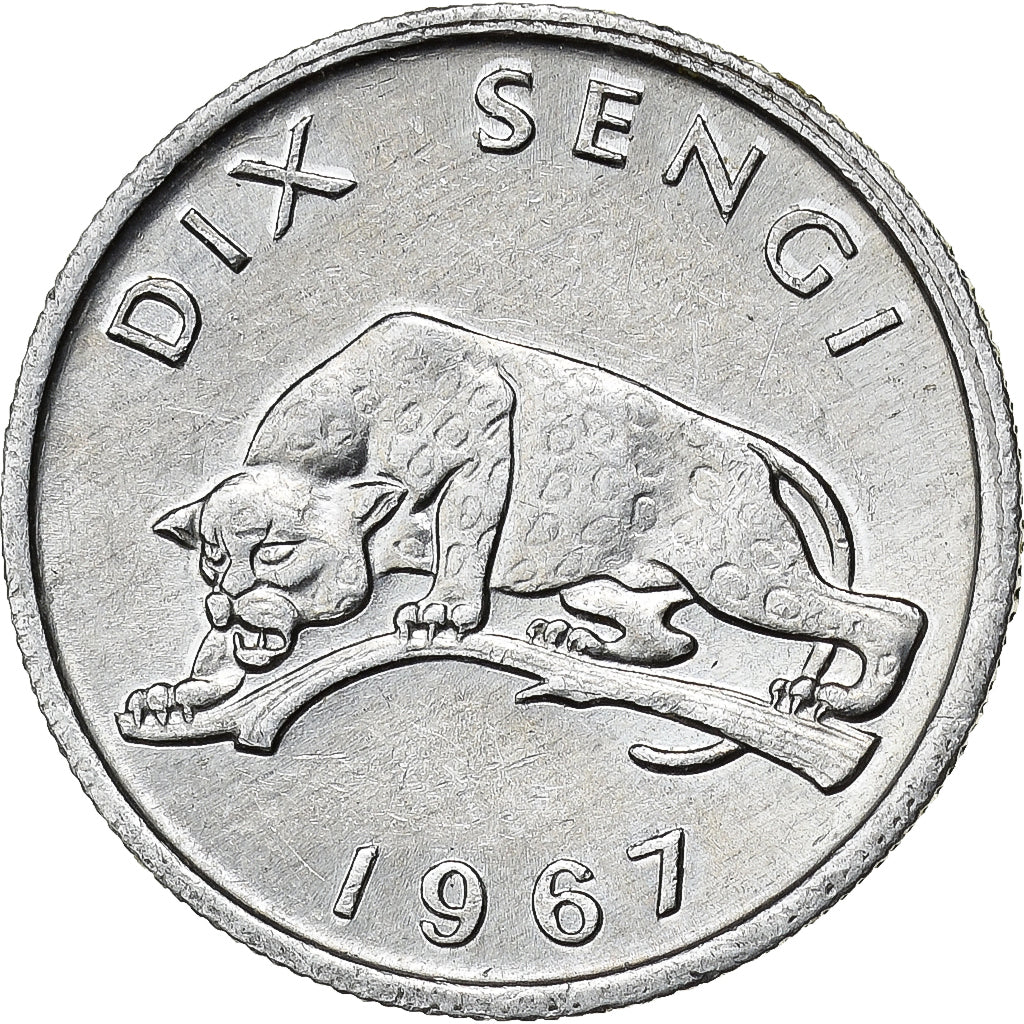Congo Democratic Republic, 10 Sengis, 1967, Aluminium, VZ, KM:7