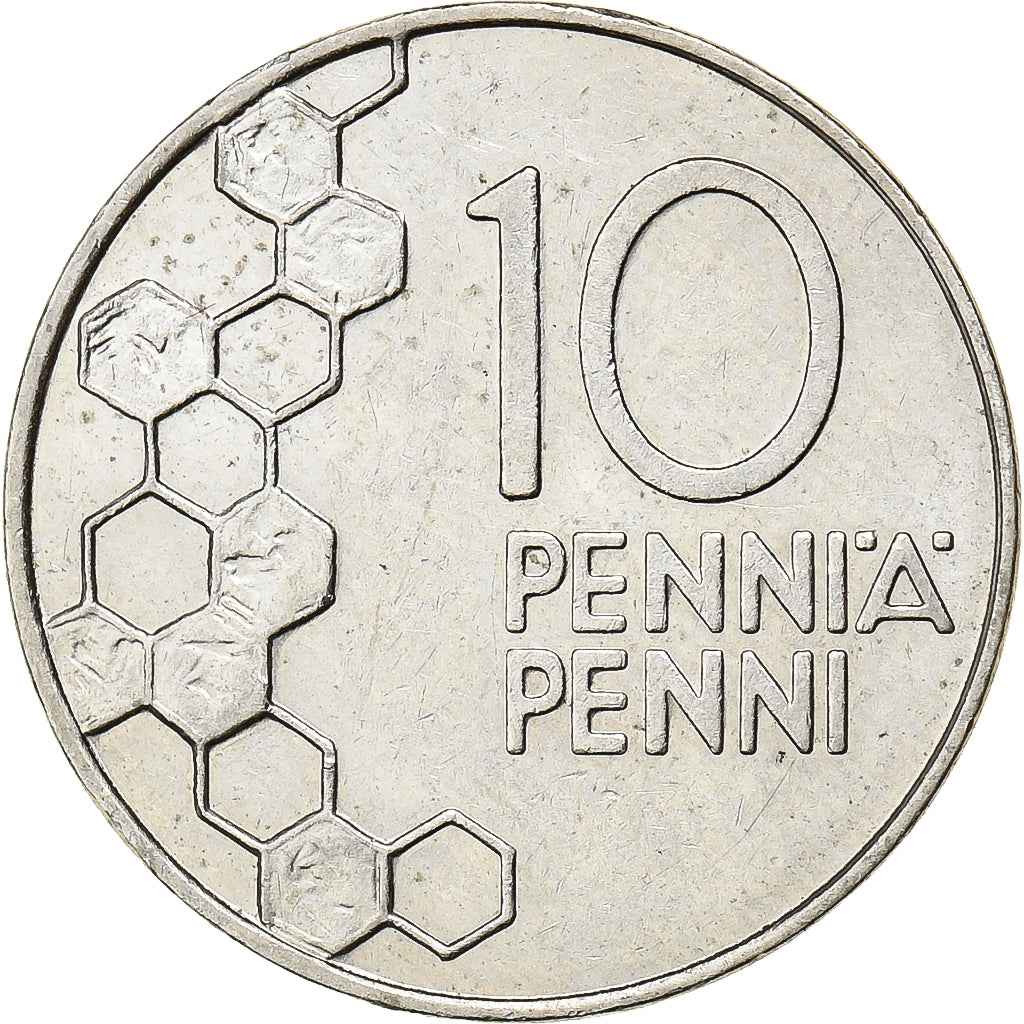 Finlândia, 10 Pennia, 1990, Cobre-níquel, AU(55-58), KM:65