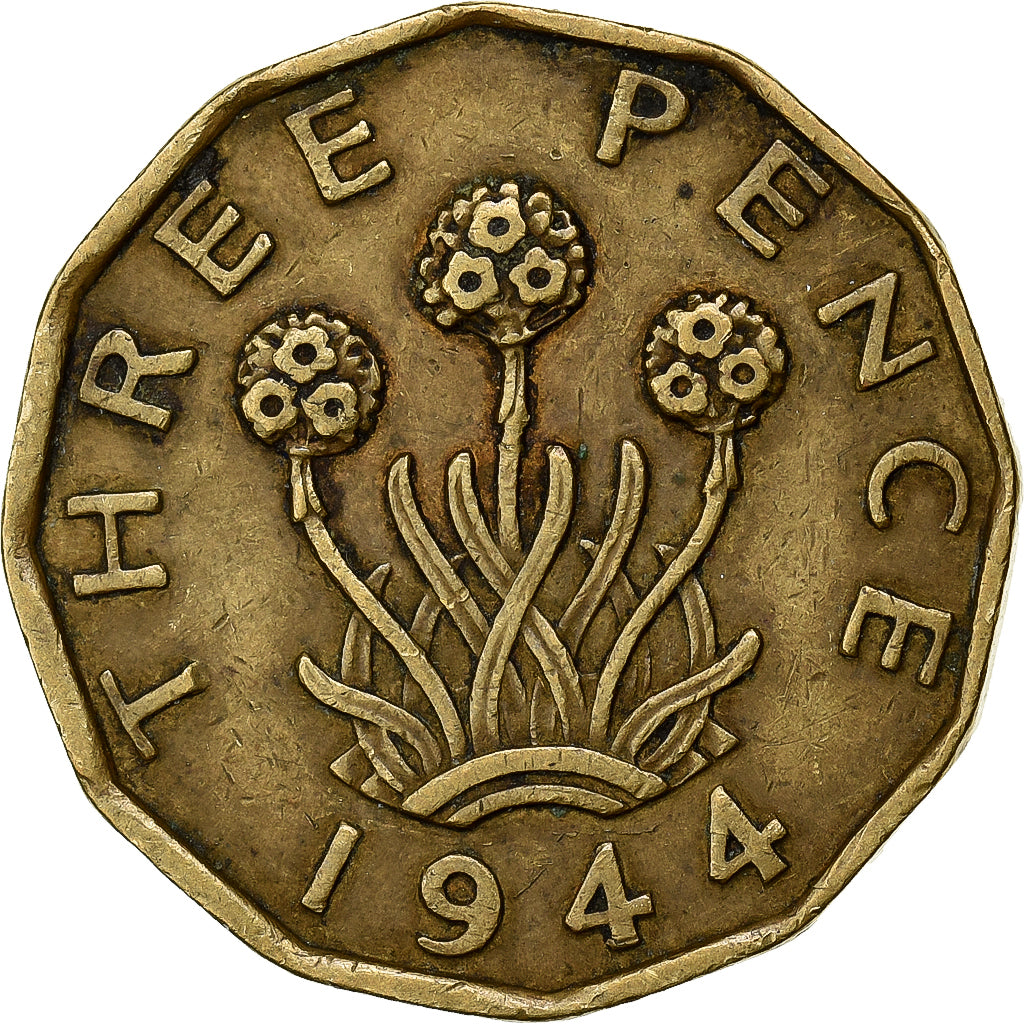 Great Britain, George VI, 3 Pence, 1944, Nickel-brass, EF(40-45), KM:849