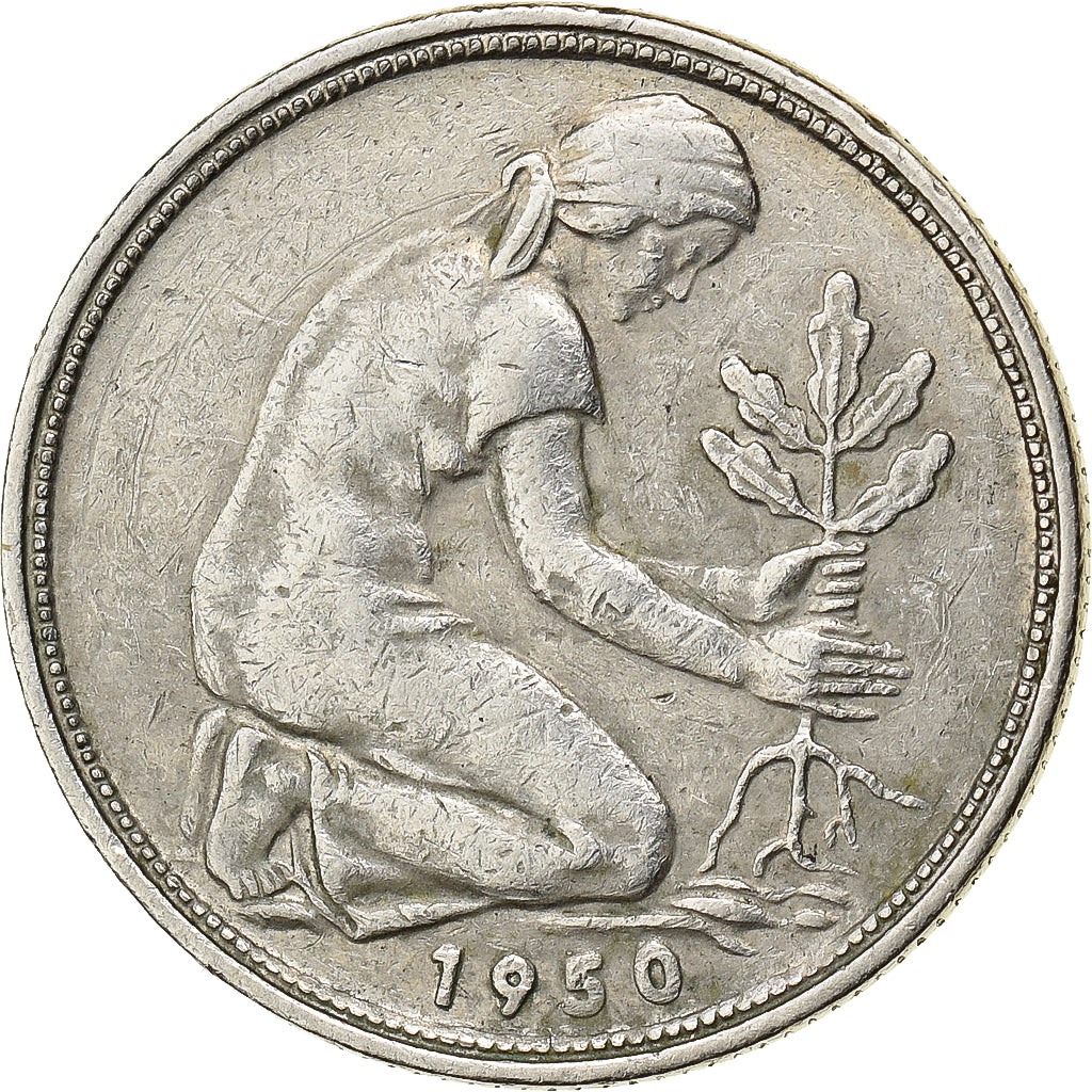 Federal Republic of Germany, 50 Pfennig, 1950, Hambourg, Copper-nickel