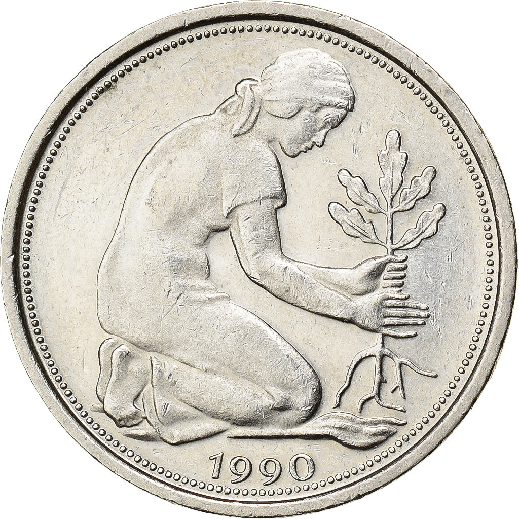Federal Republic of Germany, 50 Pfennig, 1990, Berlin, Copper-nickel, AU(55-58)