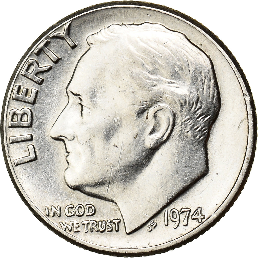 United States, Dime, Roosevelt, 1974, U.S. Mint, Copper-Nickel Clad Copper