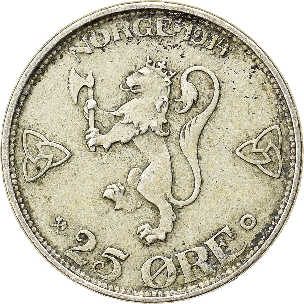 Norway, Haakon VII, 25 Öre, 1914, Silver, VF(30-35), KM:373