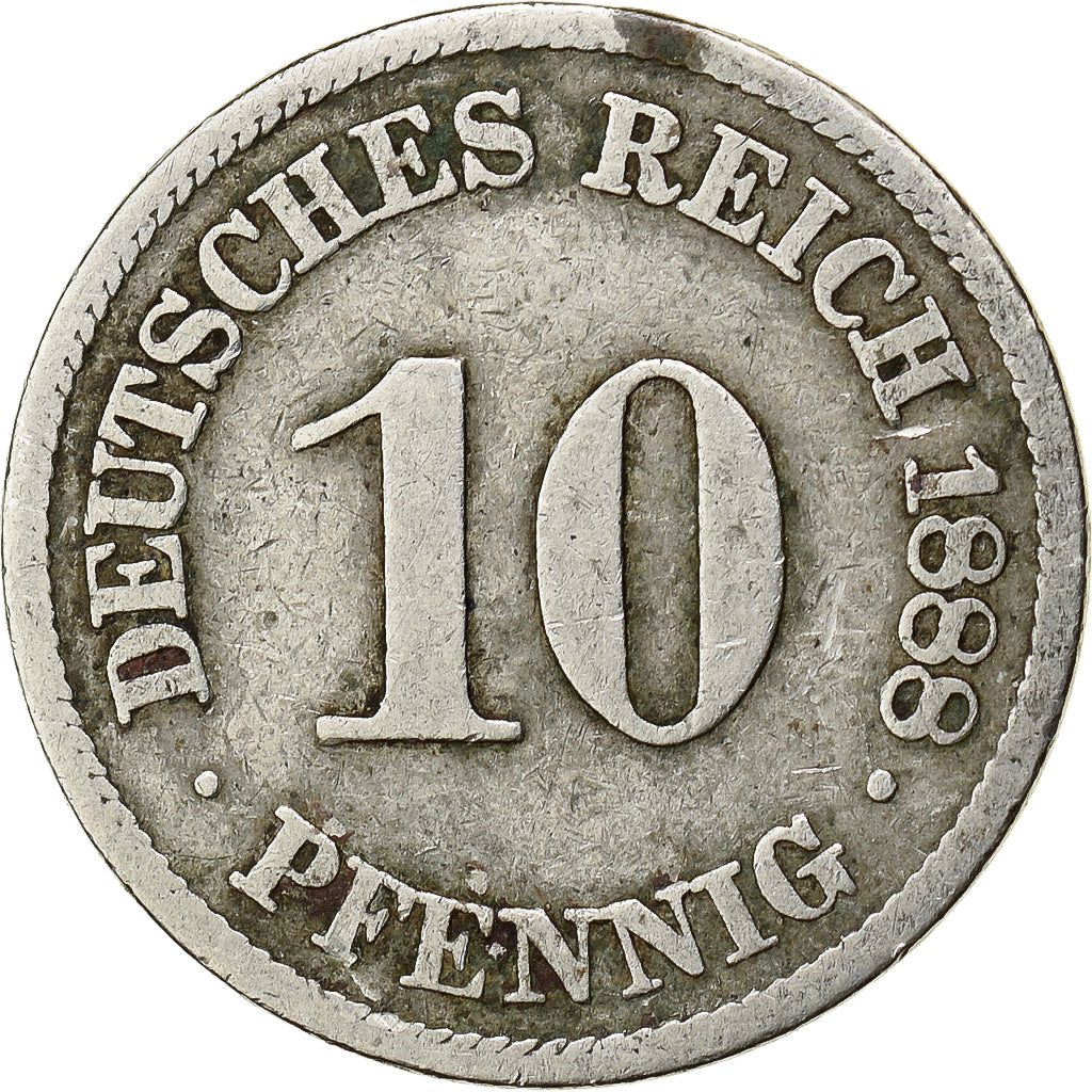 DUITSLAND - KEIZERRIJK, Wilhelm I, 10 Pfennig, 1888, Berlin, Cupro-nikkel, FR+