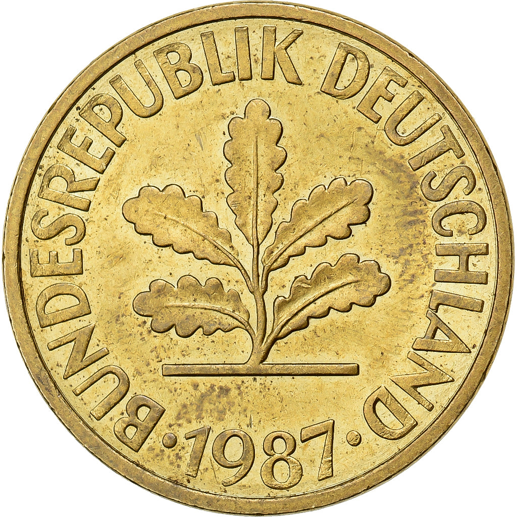 ALEMANHA - REPÚBLICA FEDERAL, 10 Pfennig, 1987, Hambourg, Aço Revestido a