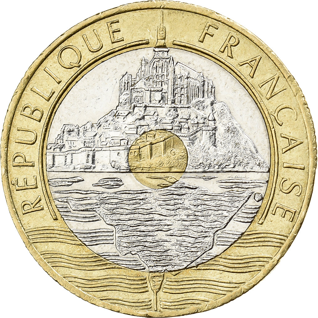 France, 20 Francs, Mont Saint Michel, 1992, Paris, Tri-Metallic, SUP