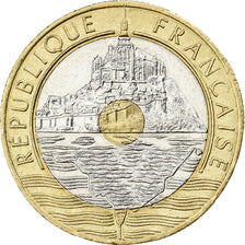 France, 20 Francs, Mont Saint Michel, 1992, Paris, Tri-Metallic, SUP