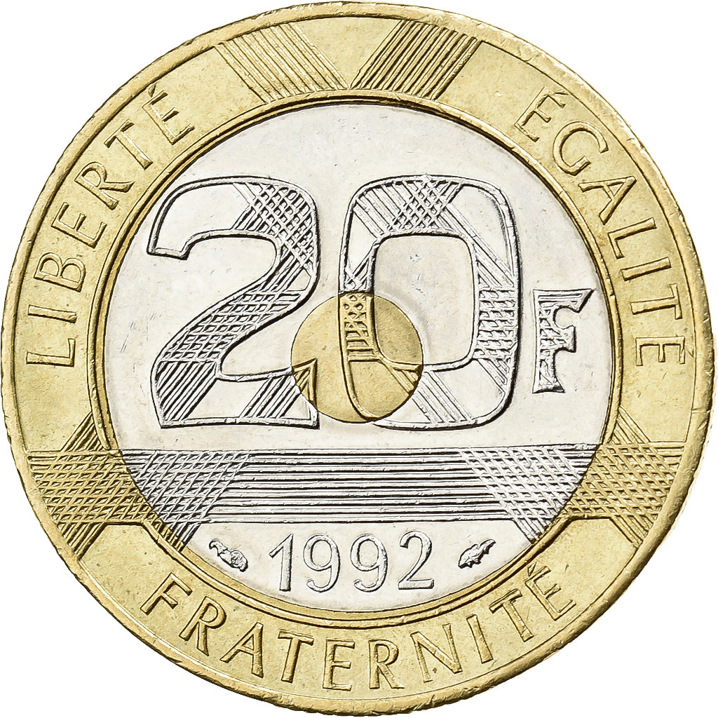 France, 20 Francs, Mont Saint Michel, 1992, Paris, Tri-Metallic, SUP
