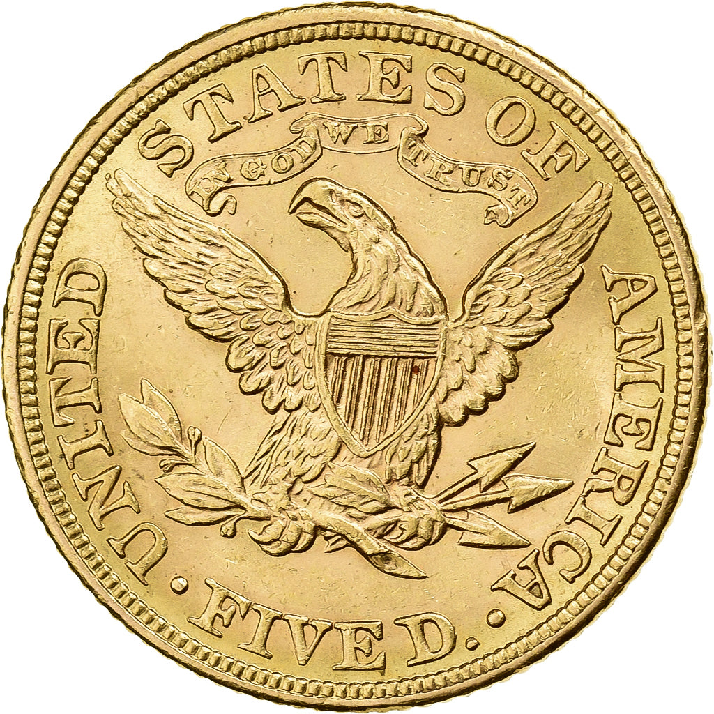 USA, $5, Half Eagle, Coronet Head, 1907, U.S. Mint, Złoto, AU(55-58), KM:101