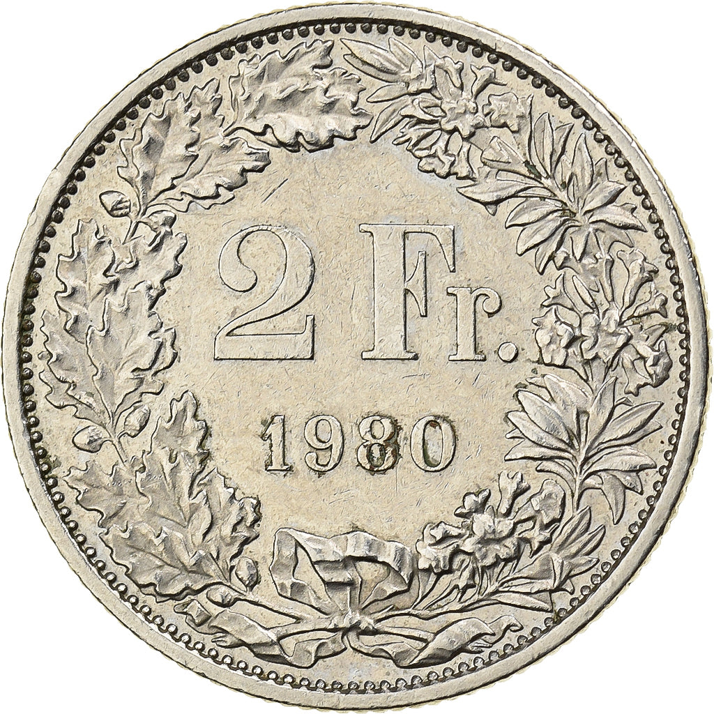Svizzera, 2 Francs, 1980, Bern, Rame-nichel, BB, KM:21a.1