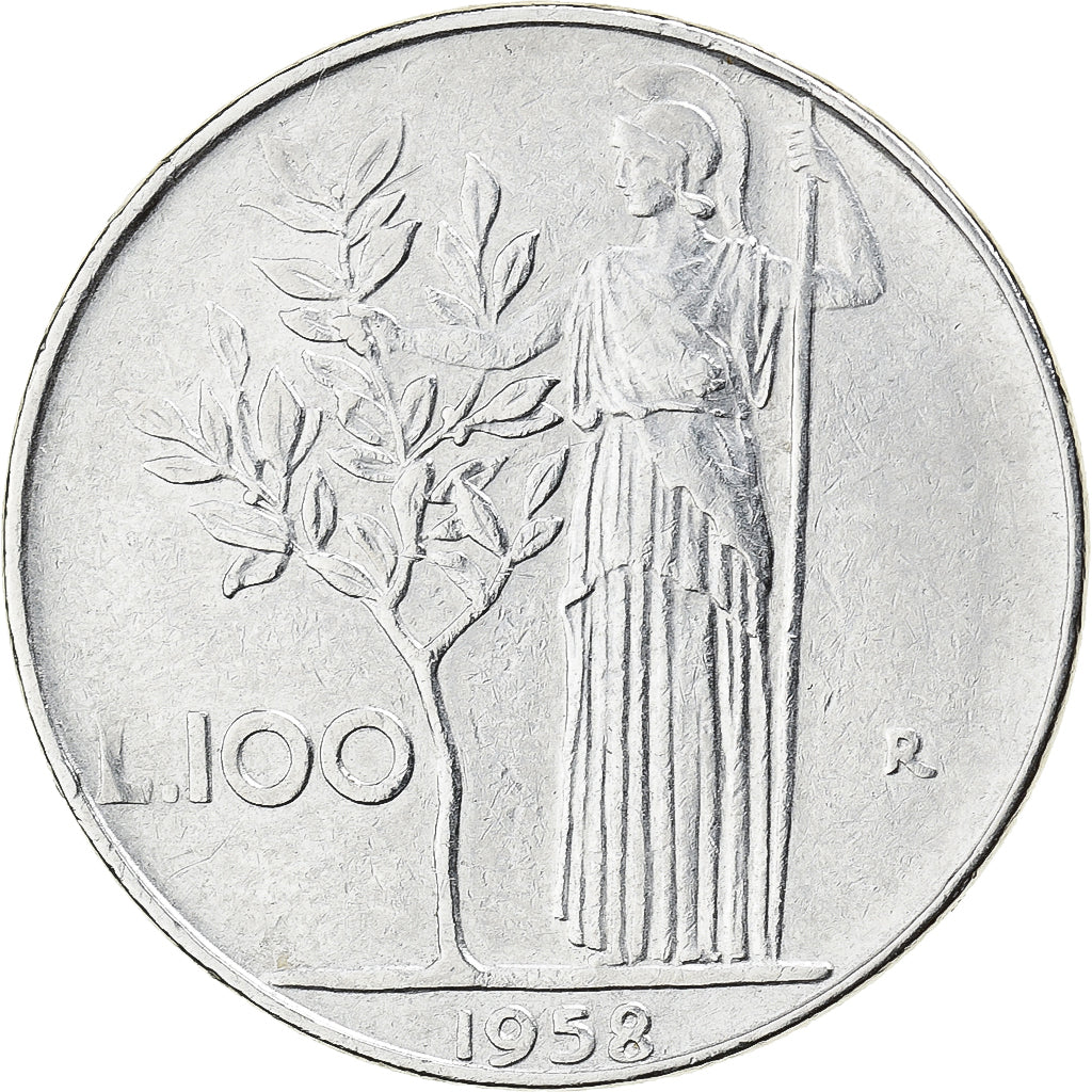 Italy, 100 Lire, 1958, Rome, Stainless Steel, AU(50-53), KM:96.1