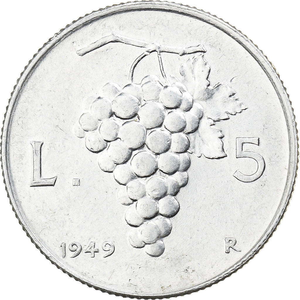 Włochy, 5 Lire, 1949, Rome, Aluminium, AU(55-58), KM:89