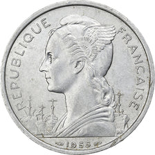La Réunion, 5 Francs, 1955, Paris, Aluminum, AU(50-53), Lecompte:70, KM:9
