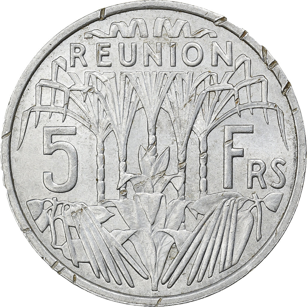 La Réunion, 5 Francs, 1955, Paris, Aluminum, AU(50-53), Lecompte:70, KM:9