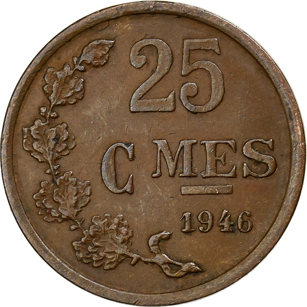 Luxemburgo, Charlotte, 25 Centimes, 1946, Bronze, EF(40-45), KM:45
