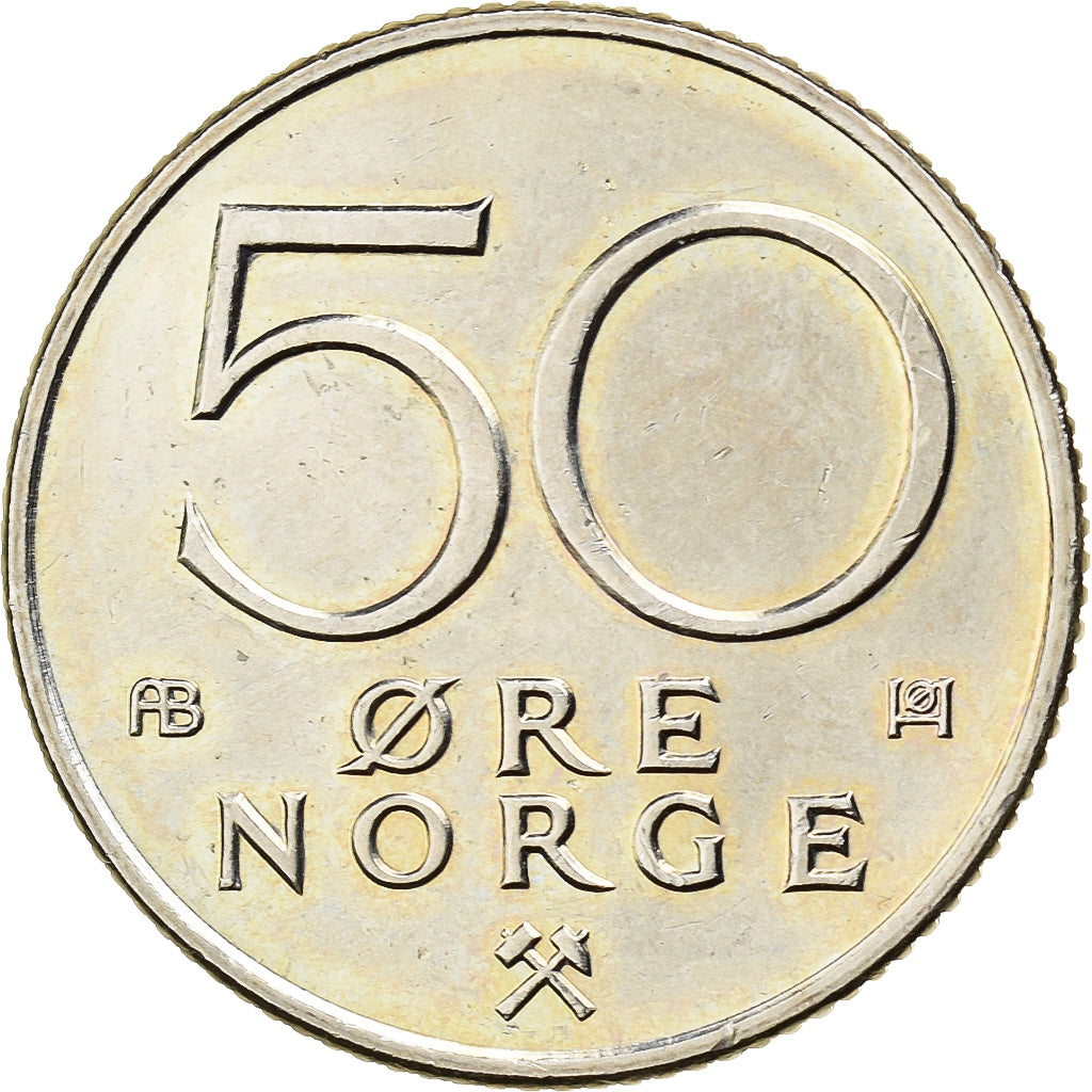 Noruega, Haakon VII, 50 Öre, 1975, Cobre-níquel, AU(55-58), KM:386