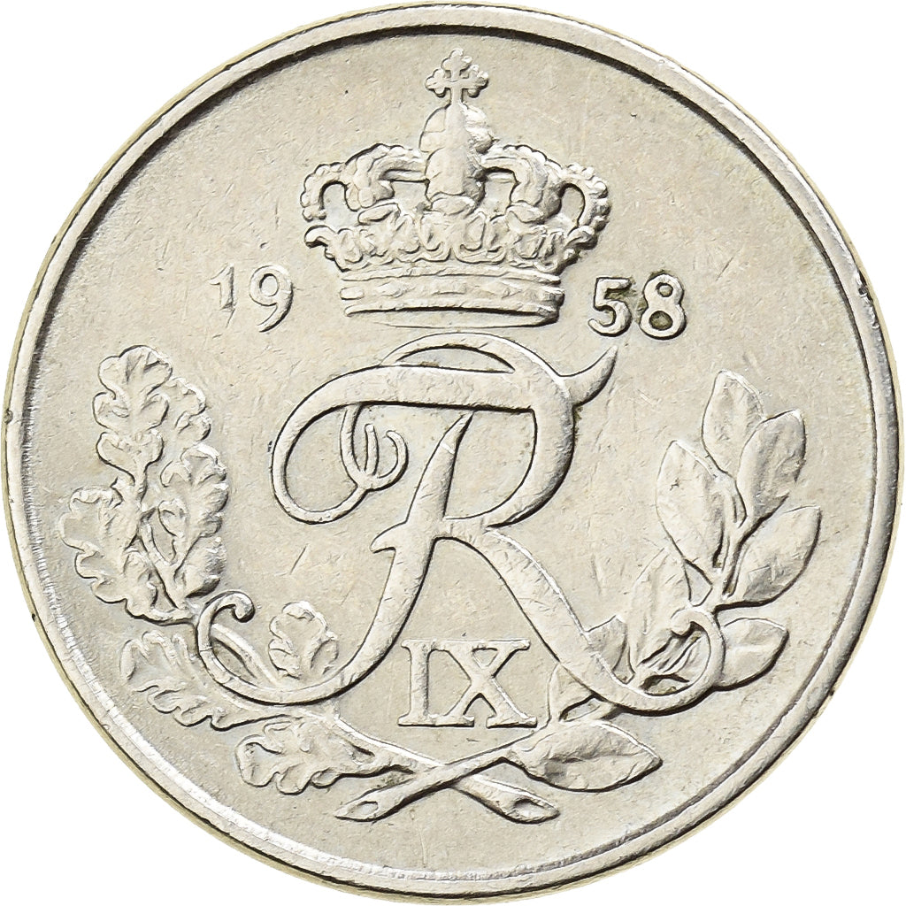 Dinamarca, Frederik IX, 10 Öre, 1958, Copenhagen, Cobre-níquel, EF(40-45)