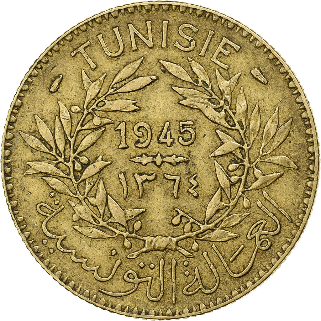 Tunesien, Anonymous, 2 Francs, 1364/1945, Paris, Aluminum-Bronze, SS
