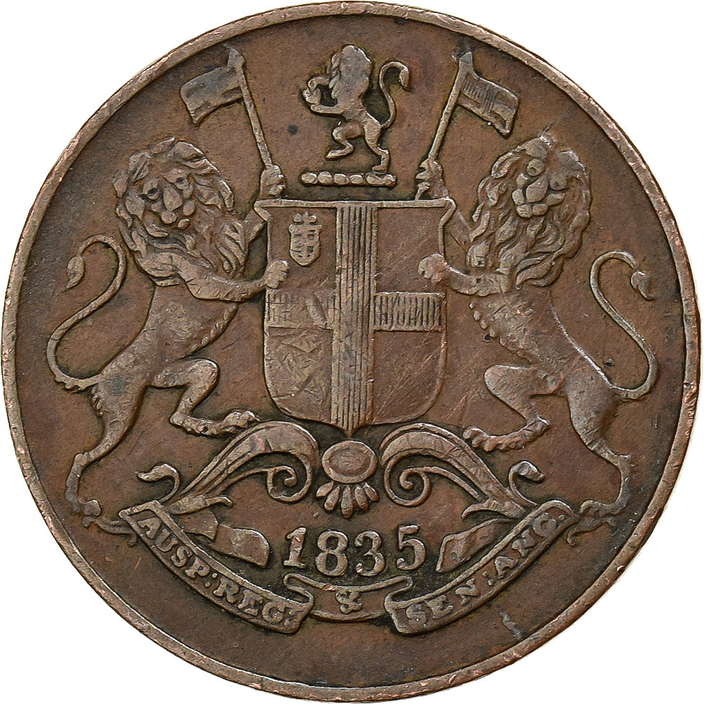 India-Brits, 1/4 Anna, 1835, Koper, ZF, KM:446.1
