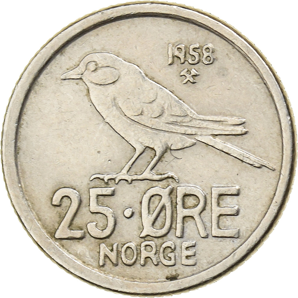 Norvegia, Olav V, 25 Öre, 1958, Rame-nichel, BB, KM:407