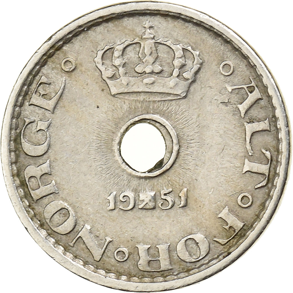 Noruega, Haakon VII, 10 Öre, 1951, Cobre - níquel, MBC, KM:383