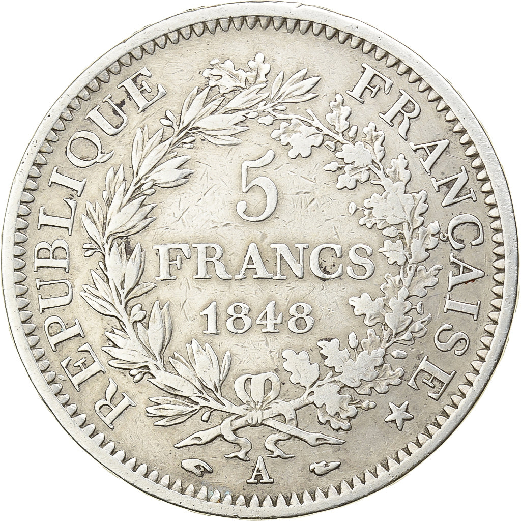 Francia, 5 Francs, Hercule, 1848, Paris, Plata, BC+, Gadoury:683, KM:756.1