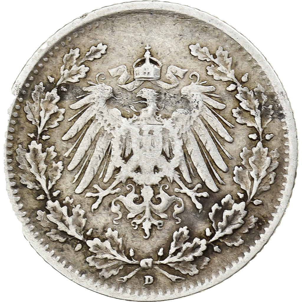 German Empire, 1/2 Mark, 1906, Munich, Silver, VF(30-35), KM:17