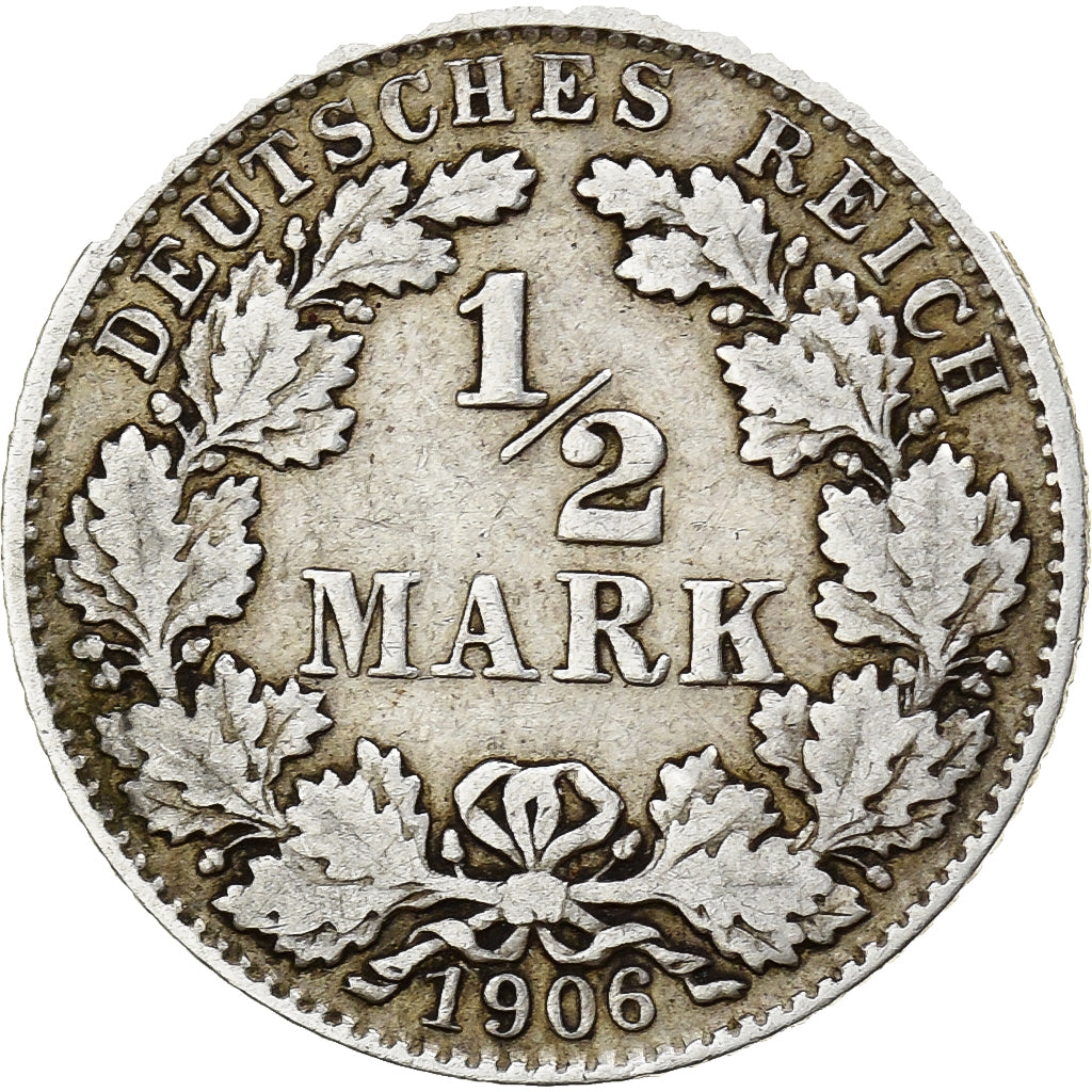 German Empire, 1/2 Mark, 1906, Munich, Silver, VF(30-35), KM:17