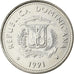 Dominican Republic, 25 Centavos, 1991, Nickel Clad Steel, AU(55-58), KM:71.1