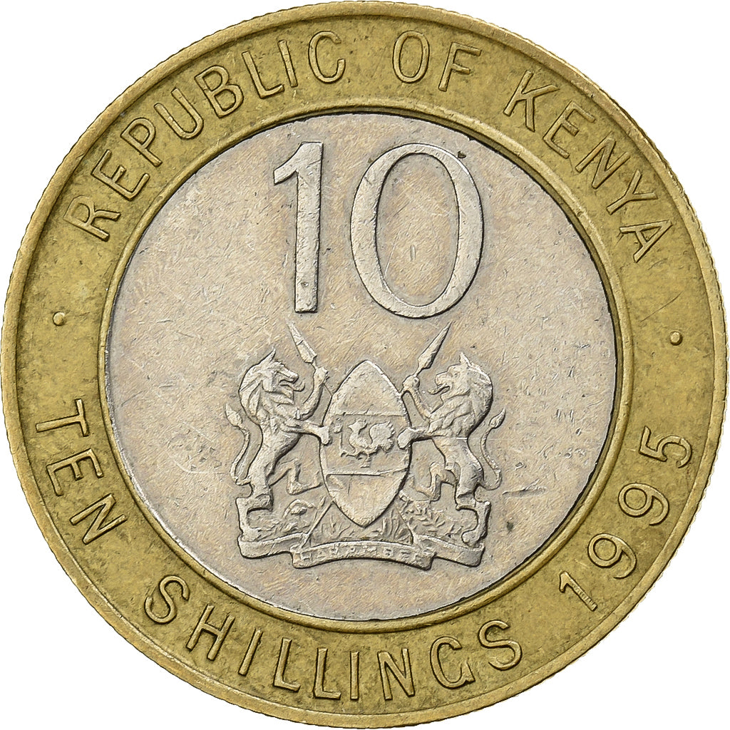 Kenya, 10 Shillings, 1995, British Royal Mint, Bi-Metallic, EF(40-45), KM:27