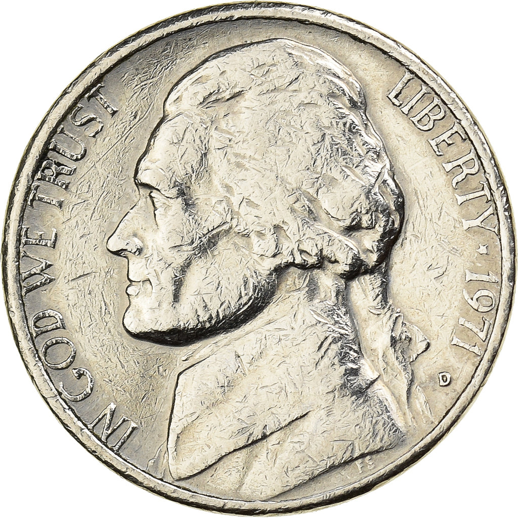 Stati Uniti, 5 Cents, Jefferson, 1971, U.S. Mint, Rame-nichel, BB, KM:A192