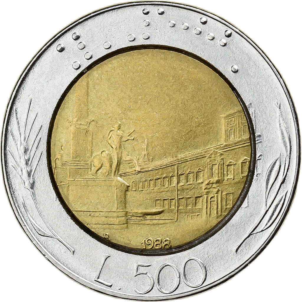 Itália, 500 Lire, 1988, Rome, Bimetálico, AU(50-53), KM:111