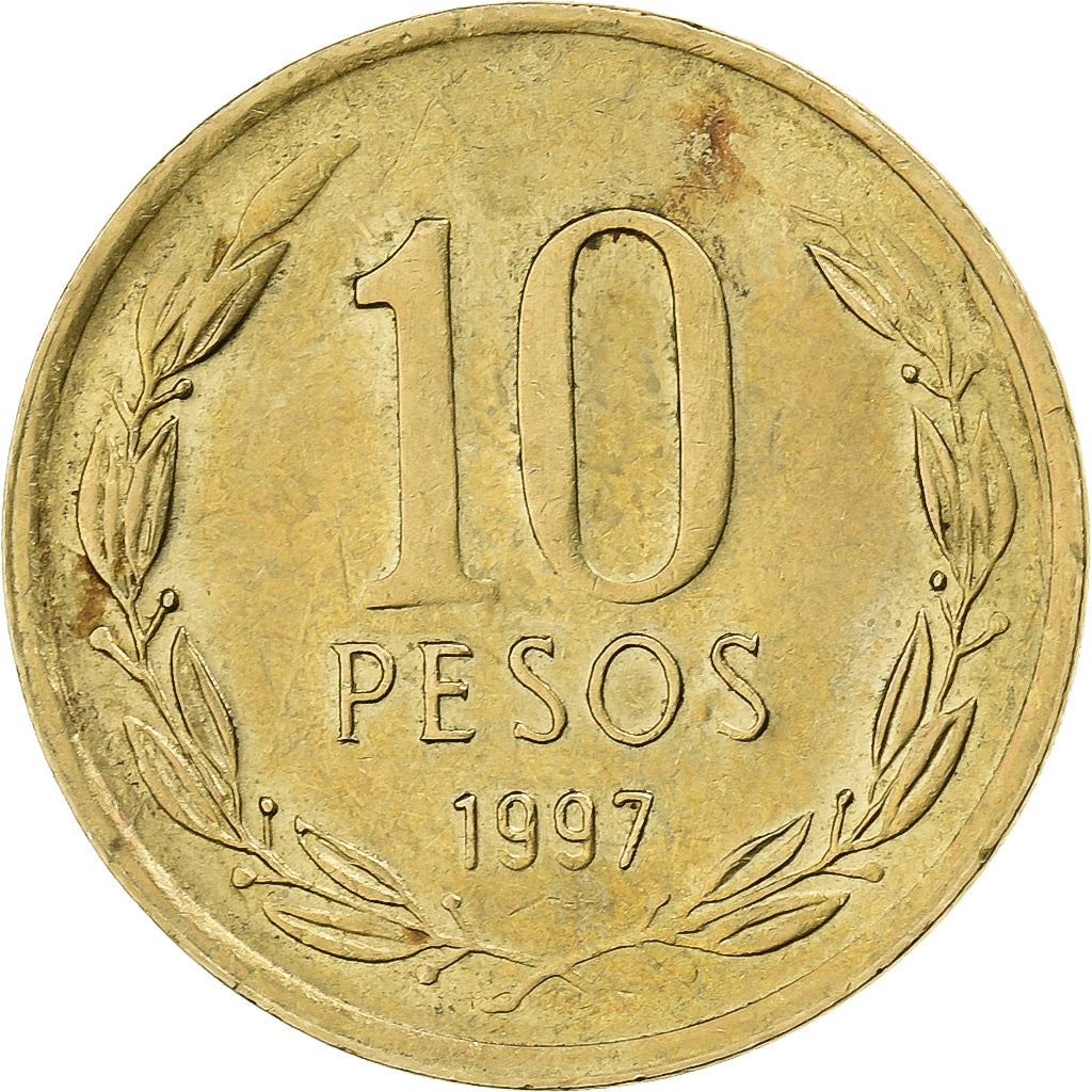 Chile, 10 Pesos, 1997, Santiago, Aluminum-Bronze, EF(40-45), KM:228.2