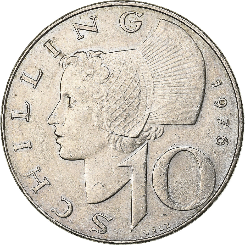 Austria, 10 Schilling, 1976, Copper-Nickel Plated Nickel, AU(50-53), KM:2918