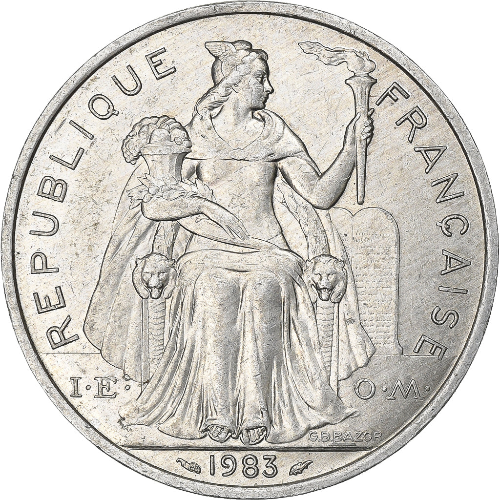 Nowa Kaledonia, 5 Francs, 1983, Paris, Aluminium, AU(55-58), Lecompte:75, KM:16