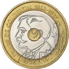 France, 20 Francs, Pierre de Coubertin, 1994, Paris, Tri-Metallic, TTB+