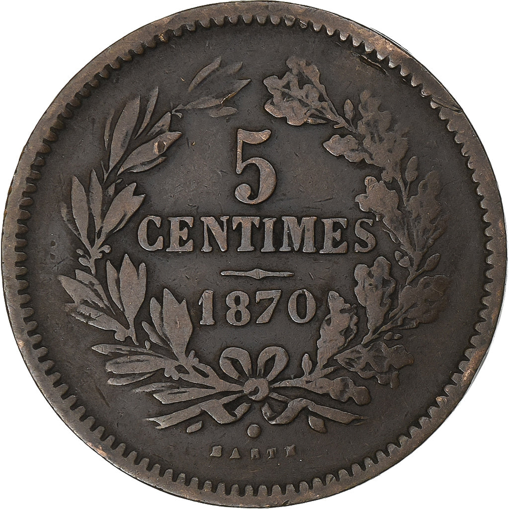 Luxemburg, William III, 5 Centimes, 1870, Utrecht, Bronze, S+, KM:22.1