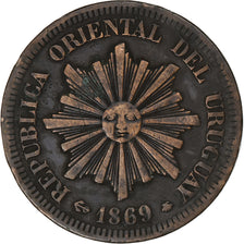 Uruguay, 2 Centesimos, 1869, Uruguay Mint, Bronze, EF(40-45), KM:12