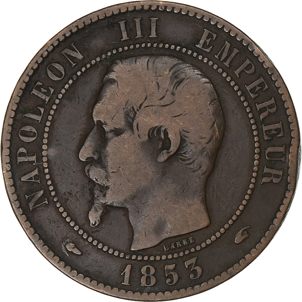 France, Napoleon III, 10 Centimes, 1853, Paris, Bronze, VF(20-25), KM:771.1